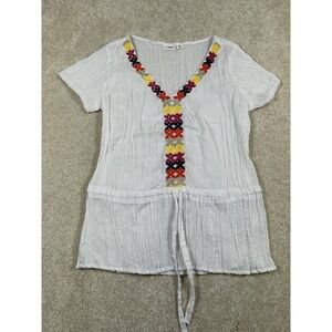 Cato Size S White Floral Embroidered Tie At Waist Tunic Fairy Beachy Hippie Boho